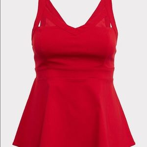 Torrid RED BENGALINE CUTOUT PEPLUM TOP